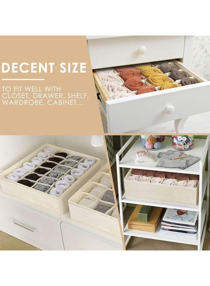 ELASAR 3 Pack Wardrobe Organiser Drawer Organiser, 64 Cell Fabric Foldable Cabinet Dresser Closet Organizers and Storage Boxes for Organizing Socks, Underwear, Ties Belts (16+24+24 Cell Underwear Organizer, Beige) - Image 3